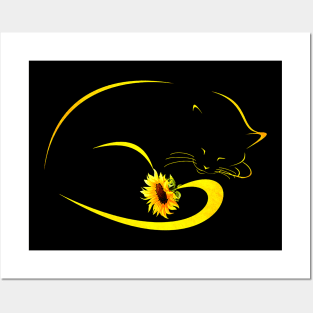 Sleeping Cat You Are My Sunshine Sunflower Posters and Art